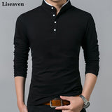 Liseaven T-Shirt Men Cotton T Shirt Full Sleeve tshirt Men Solid Color T-shirts tops&tees Mandarin Collar Long Shirt