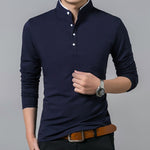 Liseaven T-Shirt Men Cotton T Shirt Full Sleeve tshirt Men Solid Color T-shirts tops&tees Mandarin Collar Long Shirt