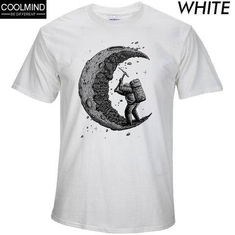 100% cotton digging the moon print funny mens o-neck t shirts fashion men's tops men T-shirt cool men tshirt male men tee shirts